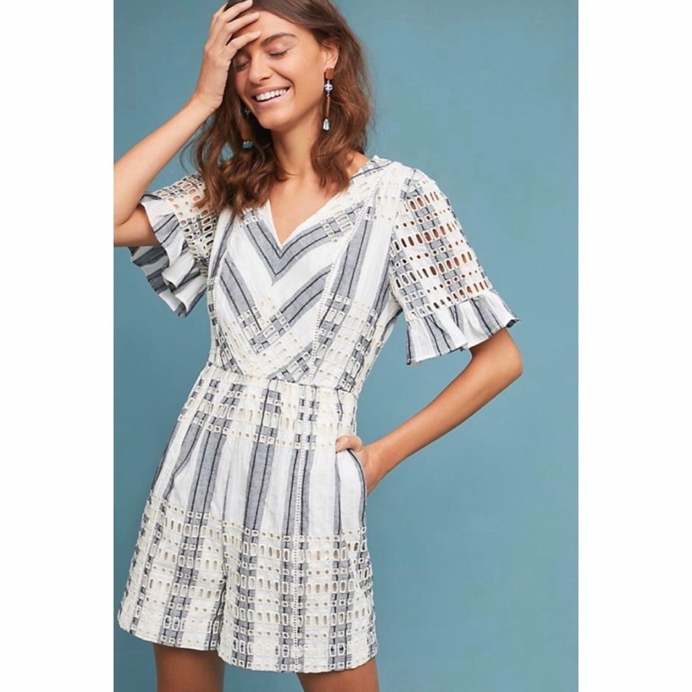 Ett:twa by Anthropologie Striped Eyelet Romper